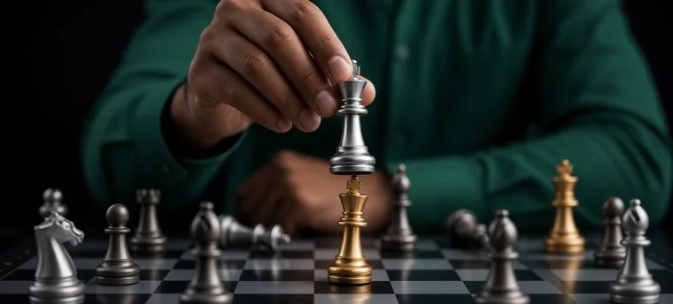 Hand moving a chess piece on a board